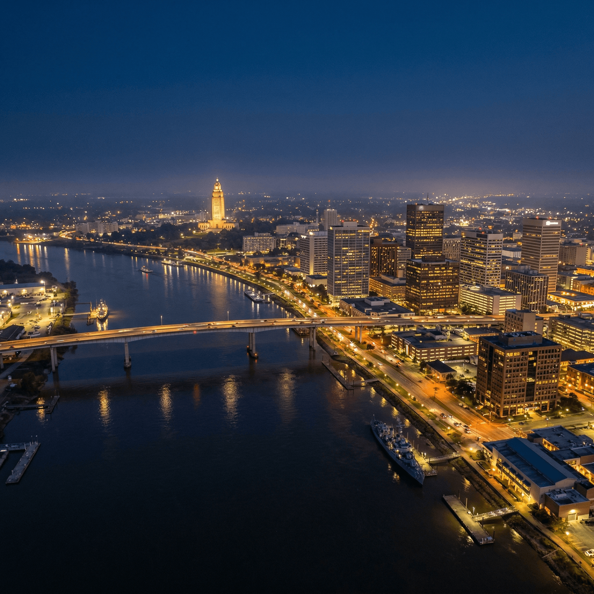 Baton Rouge Louisiana skyline at night